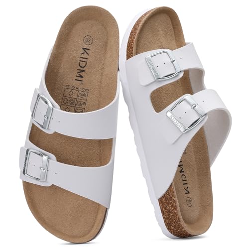 Image of KIDMI Unisex Summer Sandals Arch Support Cork Footbed Slide Sandals with Double Adjustable Buckle for Women Men