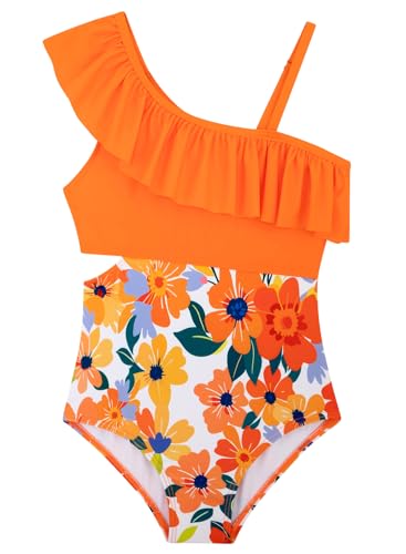 Image of Alakuoti Girls One Piece Swimsuits Cutout Ruffle Bathing Suit Quick Dry Beach Swimwear with Adjustable Strap 5-14 Years