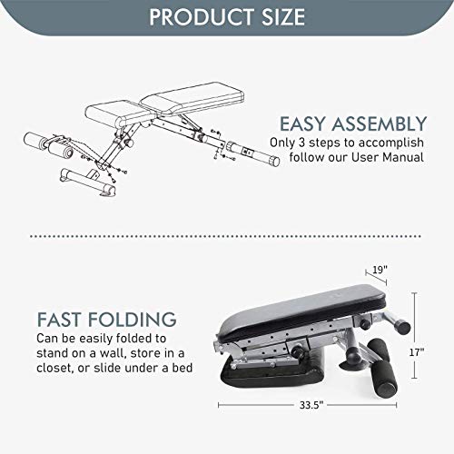 RitFit Adjustable / Foldable Utility Weight Bench for Home Gym, Weightlifting and Strength Training - Bonus Workout Poster with 35 Total Body Exercises