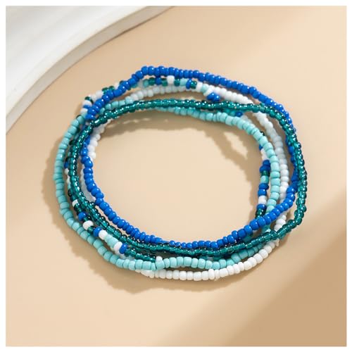 Image of 5Pcs Summer Beach Bead Anklet Bracelet,Multi-layered Pearl Anklets,Bikini Foot Chain Bracelet Wedding Bridal Adjustable Leg Bracelet Jewelry for Women Girls