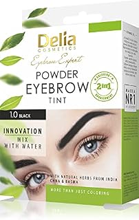 Delia Cosmetics - Farba Pudrowa - CZARNA - Henna do Brwi - Wystarczy Zmieszać z Wodą - Naturalna Chna i Basma  Trwałość do 4 Tygodni  20 Łatwych Aplikacji  Podkreśla, Pogrubia, Przyciemnia i Zagęszcza Brwi  Zestaw