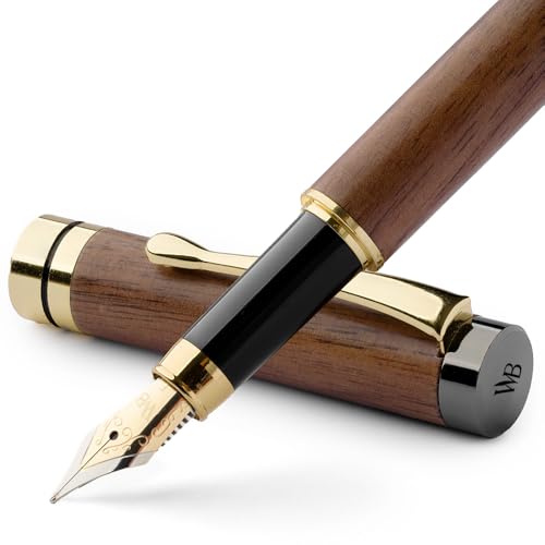 Image of Wordsworth & Black Fountain Pen Set, Luxury Bamboo Wood - Fine Nib, Gift Case; Includes 6 Ink Cartridges, Ink Refill Converter -Journaling, Calligraphy; Drawing, Smooth Writing [Brown Wood] | Brown Wood, Gift for Men Women, German Iridium 18K Gilded, Calligraphy Journaling, Converter + 6 Cartridges, Refillable