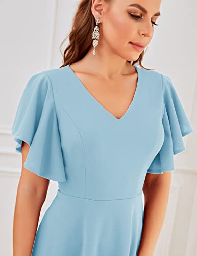 Image of Bridesmay Women's Formal Wedding Guest Dress for Women 2026 Short Sleeve Fit and Flare Tea Party Dresses