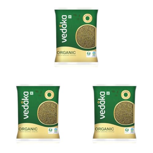 Image of Amazon Brand - Vedaka Organic Green Moong Whole | 1 Kg||Naturally Rich in Protein |Naturally Cholesterol free (Pack of 3)