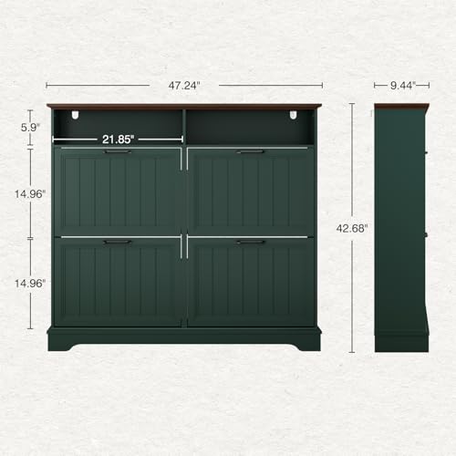Image of Hidden Shoe Storage Cabinet with 4 Flip Drawers & Open Storage