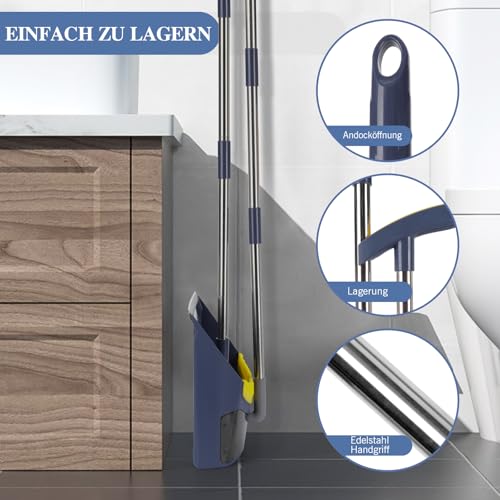 Besen und Kehrschaufel Set,Masthome Besen mit Stiel,Aufrecht Kehrschaufel mit Langem Stiel,Broom and Dustpan Set für Haushaltsreinigung Büro (Blau) – Bild 6