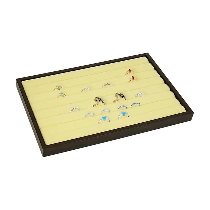 Image of Velvet Jewellry Drawer Organizer Stackable Tray (Wood, Wooden Ring Cream)