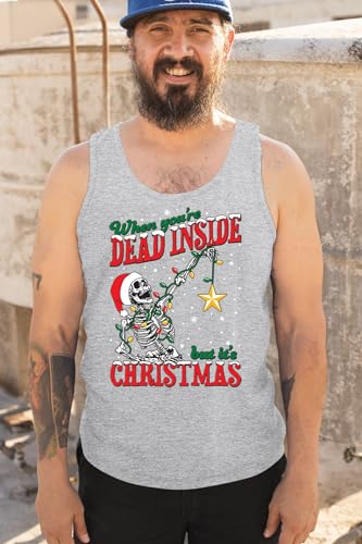 When You're Dead Inside But It's Christmas Tank Top Skeleton Santa Tree Lights Ugly Sweater Office Party Men's Top4
