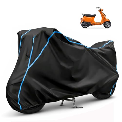 Image of Compatible with Vespa S 150 Waterproof Two Wheeler Scooter Body Cover Water Resistant, Heavy Duty, UV Rays, Dust & Scratch Protection for All-Modal & Variants (Black,Sky Blue Piping)