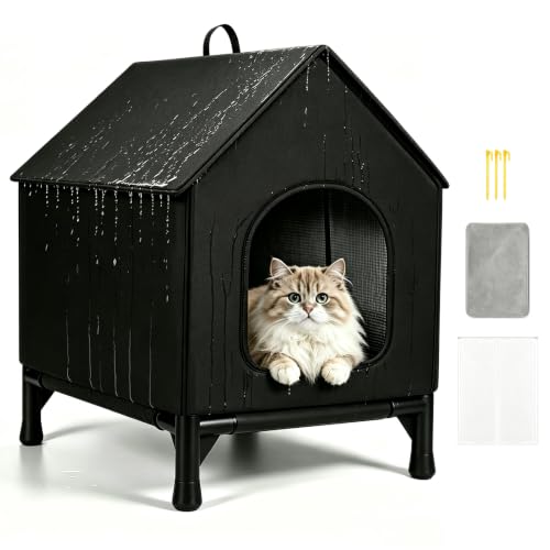 Katzenhaus Outdoor mit Erhöhten Design, Wasserdicht Katzenhöhle für Draußen