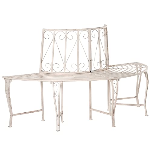 Outsunny Banc d'arbre Style Antique Fer forgé - Banc de Jardin pour Arbre Ø 71 cm Max. - Banc Circulaire - métal Blanc Effet Vieilli