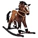 Qaba Kids Metal Plush Ride-On Rocking Horse Chair Toy with Realistic Sounds - Dark Brown / White