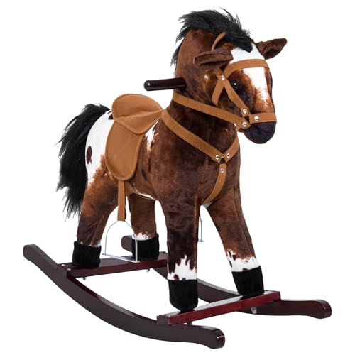 Qaba Rocking Horse Realistic Sounds for Toddlers 3-9, Dark Brown | Kids…