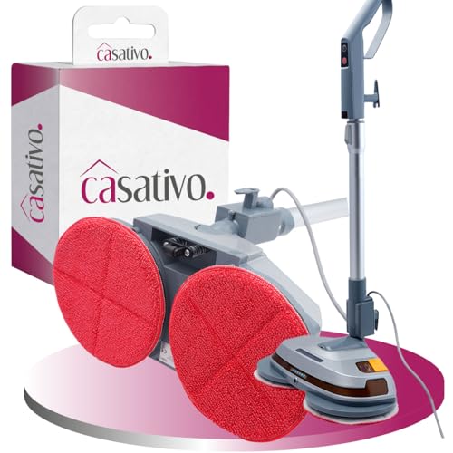 Casativo Robuste tiefenreinigende Fussboden-Poliermaschine, Teleskop-Griff, Mikrofaserpads, Sprühfunktion, für Laminat, Parkett, Fliesen, Marmor, Schiefer