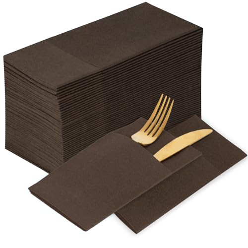KAMMAK Napkins Disposable Coffee Cloth like Dinner Paper Napkins with Pocket 100 Pack Folded Luncheon Napkins Wedding Reception Bathroom Guest Hand Towel for Party Decoration Kitchen 16.5 x 16.5 inch