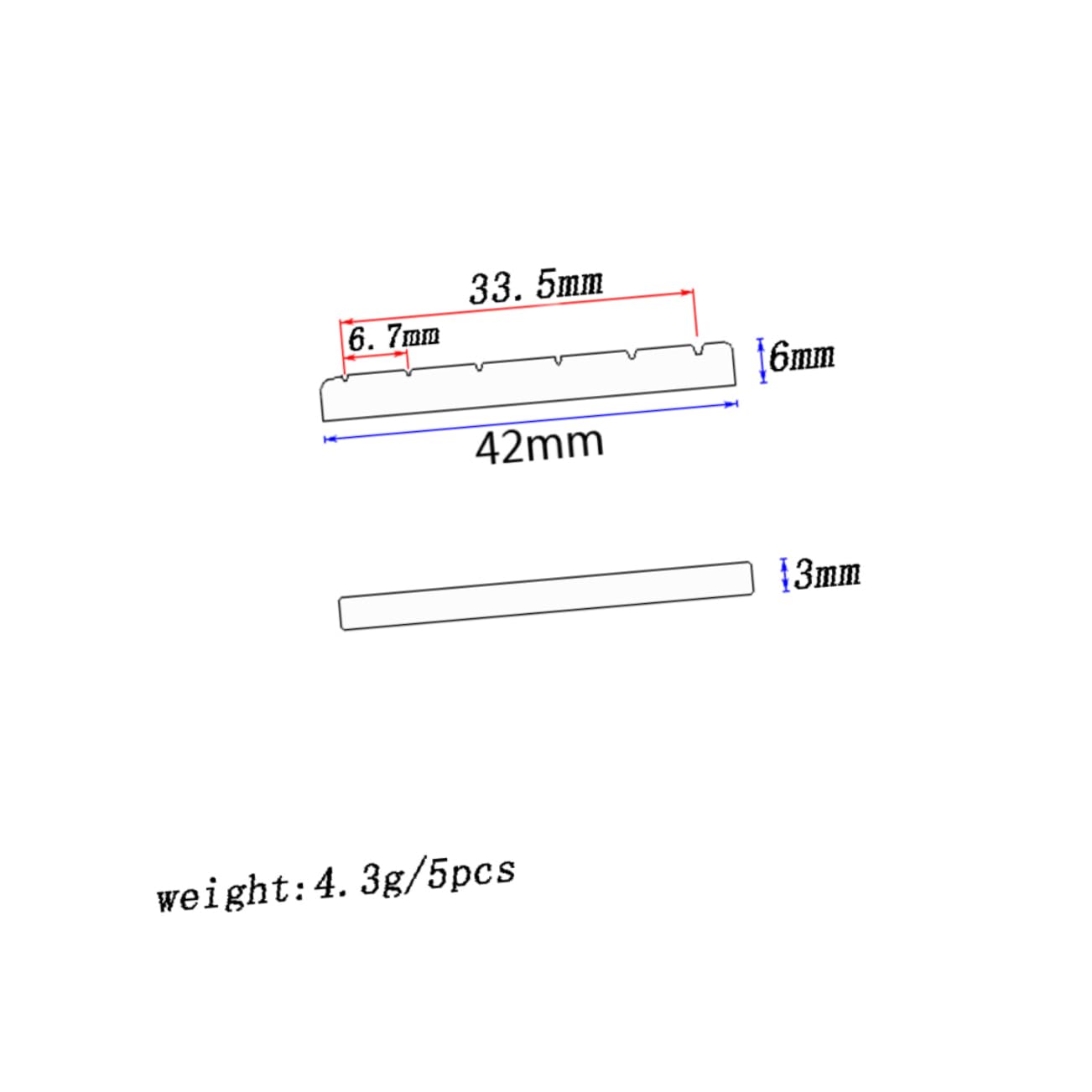 Totority 42mm Plastic Bass Nut for Guitar 5pcs 6 String Bass Guitar Nuts Lightweight Compact Pre-notched Durable High Tonal Quality Fit for
