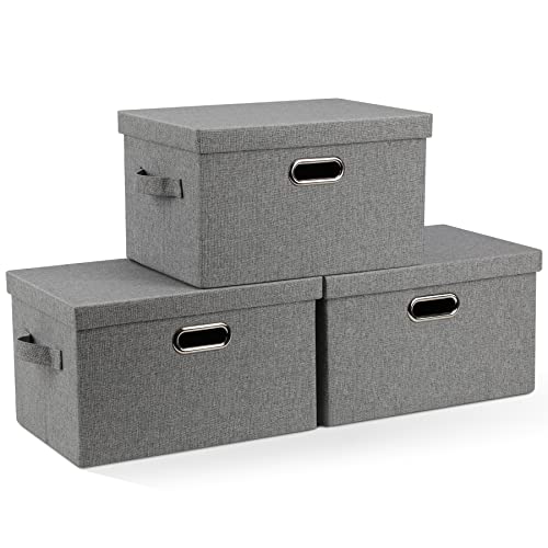 Graciadeco Medium 15" 21 Quart Collapsible Stackable Storage Bins With Lids, 3 Packs Gray Foldable Fabric Closet Storage Boxes With Lids, Lidded Storage Bins 4 Handles Toy Heavy-Duty Linen Cube Box Baskets Container Organizers And Storage For Bedroom Office (15 X 11 X 8) #TOP7
