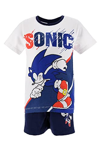 Sonic The Hedgehog T-Shirt et Short pour Garçon, Coton Doux, Ensemble 2 Pièces pour Garçon, Motif Sonic Le Hérisson, Taille 5/6 Ans - Blanc