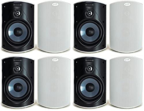 Image of Polk Audio Atrium 4 Outdoor Speakers with Powerful Bass (Pair, White), All-Weather Durability, Broad Sound Coverage, Speed-Lock Mounting System (Pack of 4)