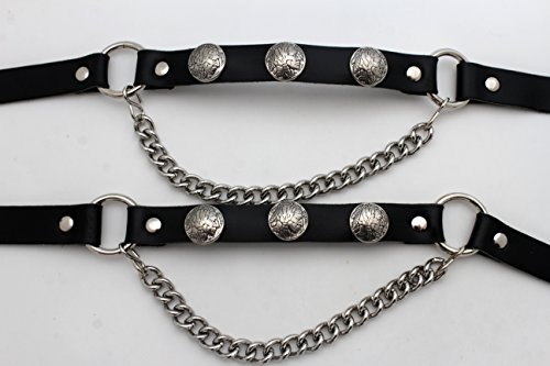 Men Biker Jewelry Boot Bracelets Black Leather Straps Silver Metal Chains Native American Indian2