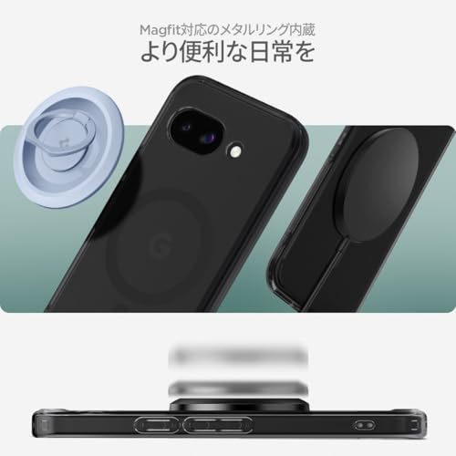 Spigen 【創業18年の技術力】 Pixel 9a ケース Magfit対応 半透明 黄変防止 ストラップホール 米軍MIL規格 ウルトラ・ハイブリッド・マグフィット ACS09045 (フロスト・ブラック)
