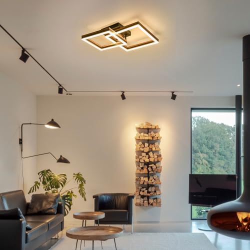 Image of LED Flush Mount Ceiling Light, Double Square Led Ceiling Lights Fixture (23W 3000K), Minimalist Wood Ceiling Lamps for Bedroom, Kitchen, Hallway