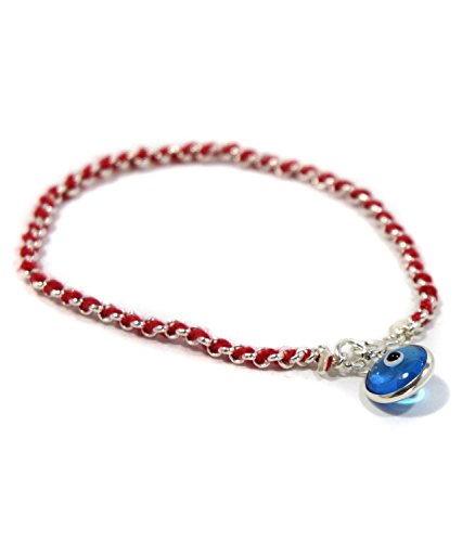 Protection Evil Eye Bracelet - Lucky Blue Evil Eye Charm - 7 Inch Women's Sterling Silver Jewelry - Best Kabbalah Red String Bracelets for Women2