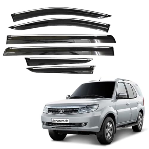 Image of CAR SAAZ Chrome Line Door Visor for Safari Storm (2012-2019) (Set of 6 Pcs) | Rain Guard | Wind Deflector