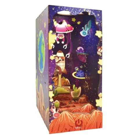 Spilay DIY Dollhouse Miniature Book Nook Assemble Kit,3D Wooden Puzzle Bookshelf Insert Decor with Sensor Light,Bookends Model Build-Creativity Kit for Adults Gift (SQ02) Cover