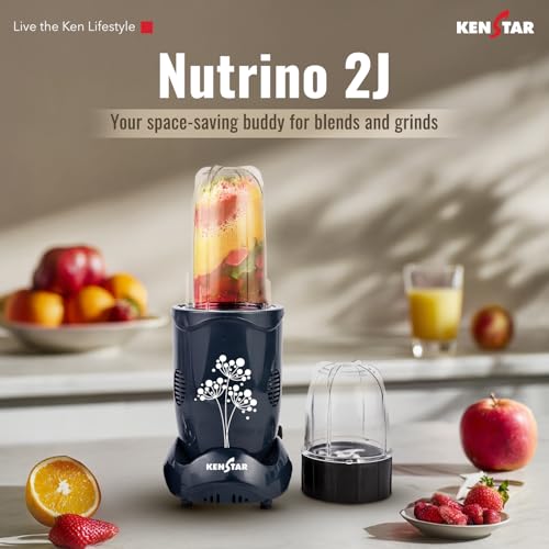 Image of Kenstar Nutrino Mixer Grinder Blender | 2 Jar 350W | High Power Motor Juicer | Blender and Mixer | Durable ABS Body | Blue & Black