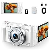 4K Digital Camera for Photography, 72MP Autofocus 2.8" 270°Flip Screen Vlogging YouTube Camera, 18X Zoom Compact Travel Cameras for Teens Beginners, 64GB Card & Battery