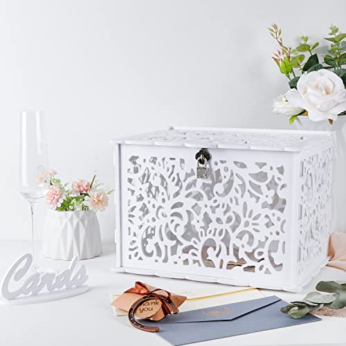 Image of OurWarm White Wedding Card Box with Lock, PVC Gift Card Box for Wedding Decorations for Reception, Money Gift Boxes for Party Reception Anniversary Bridal Baby Shower Decorations