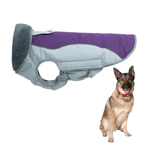 大型犬用冬用防水犬用コート、犬用冬用ラペルジャケット、フリース裏地反射ペットジャケット、小型・中型・大型犬用ハーネスホール付きペットコート,グレー,3XL