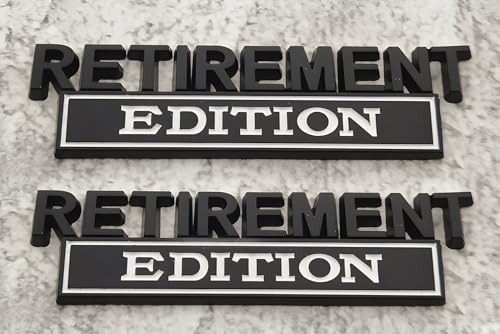Image of Pair Set Retirement Edition Badge 3D Emblem Fit for Car Truck SUV Side Rear Front Hood Trunk Door Decal Sticker (Black White)