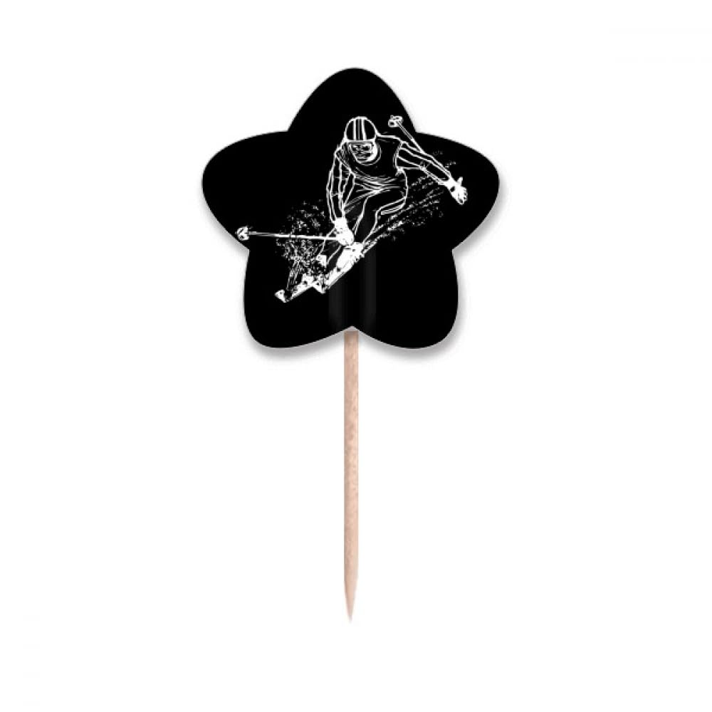 Pique à cupcake étoile ski noir en bois pour décoration de gâteau de fête