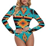 Women's One Piece Swimsuits, Southwest Native Indian American Aztec Print Swimming Suit Sexy Bodysuits, High Collar Jumpsuit for Beach Spa, Tummy Control Bikini