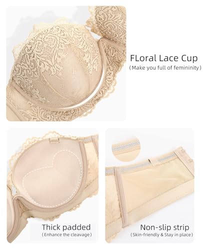 Image of Women's Strapless Push Up Bra Convertible Multiway Lace Padded Underwire Bras with Clear Straps