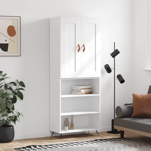 Sephironlbb Aparador alto, blanco, 69,5 x 34 x 180 cm, moderno, de madera con puertas, espacio de almacenamiento versátil, para sala de estar y comedor