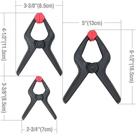 WORKPRO 16-Piece Nylon Spring Clamp Set-4pc 6-1/2", 6pc 4-1/2" , 6pc 3-3/8", for Woodworking, Photography Studios and DIY Works, Black