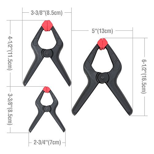 Workpro 16-Piece Nylon Spring Clamp Set-4Pc 6-1/2", 6Pc 4-1/2" , 6Pc 3-3/8", For Woodworking, Photography Studios And Diy Works, Black #TOP1
