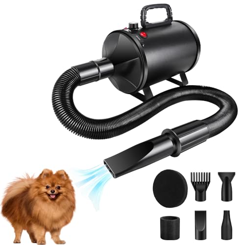 Hundefön Blower Sehr Leise 3500W Tierhaartrockner Blower Hundefön Einstellbare Geschwindigkeit mit 4 Düsen Fön für Haustiere Pet Dryer Haustier Hundepflege Trockner Hundetrockner Gebläse für Hunde