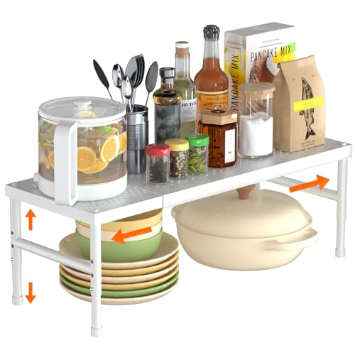 Expandable adjustable stackable kitchen organizer,Spice Racks,Counter Shelf for Cabinets,Small Cupboard Organizers,Heavy Duty Metal Pantry Storage Shelves Racks for kitchen, cabinet, study, bathroom
