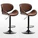 Stołek barowy, nowoczesne krzesła barowe, obrotowe wysokie krzesło na blacie kuchennym, wyspa, krzesło do jadalni z oparciem, blat kuchenny, stołek z regulacją wysokości, z podnóżkiem, zestaw 2, brązowa skóra bydlęca