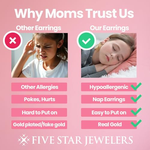 Five Star Jewelers 14k Solid Gold Stud Earrings for Girls - Hypoallergenic Kids Jewelry with Secure Screw Back - Adorable Vibrant Enamel Design - Little Girl Earrings - Gift Ready Box4
