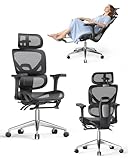 naspaluro Bürostuhl Ergonomisch, Schreibtischstuhl mit hoher Rückenlehne aus Netzgewebe, Belastbarkeit 160 kg, 3D-Armlehnen, Kopfstütze, Fußstütze, Office Chair für Home, Arbeit und Gaming