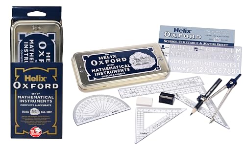 Helix Oxford Maths Set with Storage Tin - 10 Piece Maths Equipment Set