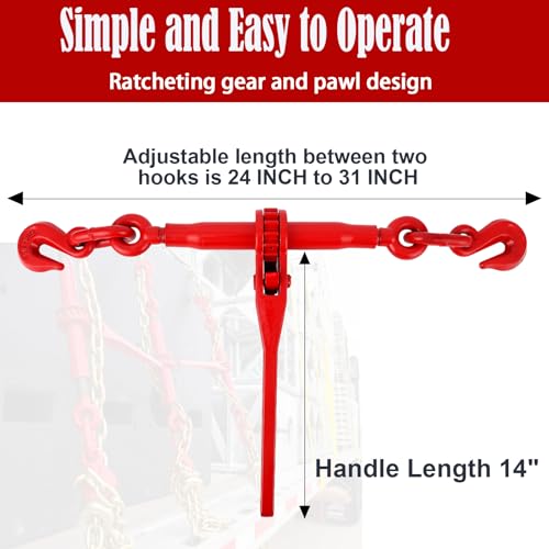 Image of Ratchet Chain and Binder, 3 /8 inchx10ft Chain, G70 Load Chains and Binders, Detachable Anti-Skid Handle, Tie Down Hauling Chain Binders for Flatbed Truck Trailer, Industrial, Agricultural, Logging