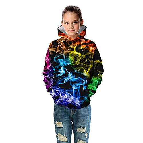 Pull à capuche enfant 3D style patchwork multicolore sur fond noir pour ado 9-10 ans - 5