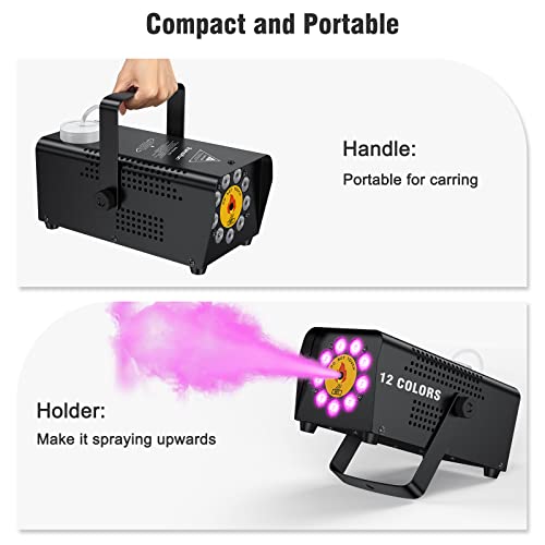 Transifun Fog Machine Outdoor With 9 Lights, 500W Smoke Machine For Halloween, Party, Wedding, Remote Control 12 Colors & Flash Mode, One Key To Get Continuous Fog, 2500Cfm #TOP2