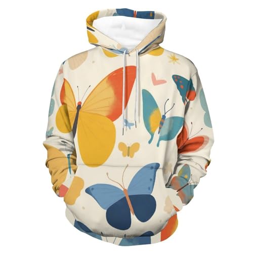 Sweat à capuche papillon jaune et rose pour homme et femme taille S